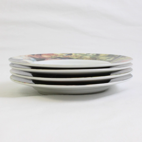 Lot Of 4 Sakura Genuine Porcelain Renoir Pattern Flat Cup Saucers 6.25" Diameter