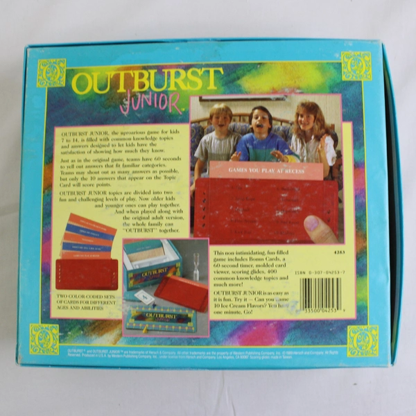Vintage 1989 Outburst Junior Trivia Game Missing Timer