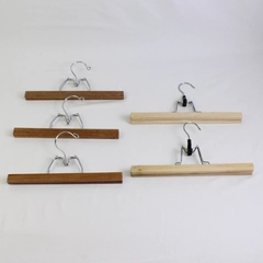 Lot of 5 Vintage Spring Clamp Wooden Pants Hangers With Metal Hooks