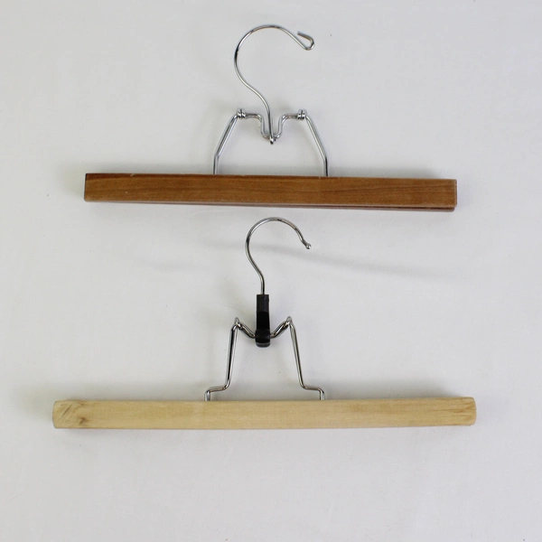 Lot of 5 Vintage Spring Clamp Wooden Pants Hangers With Metal Hooks