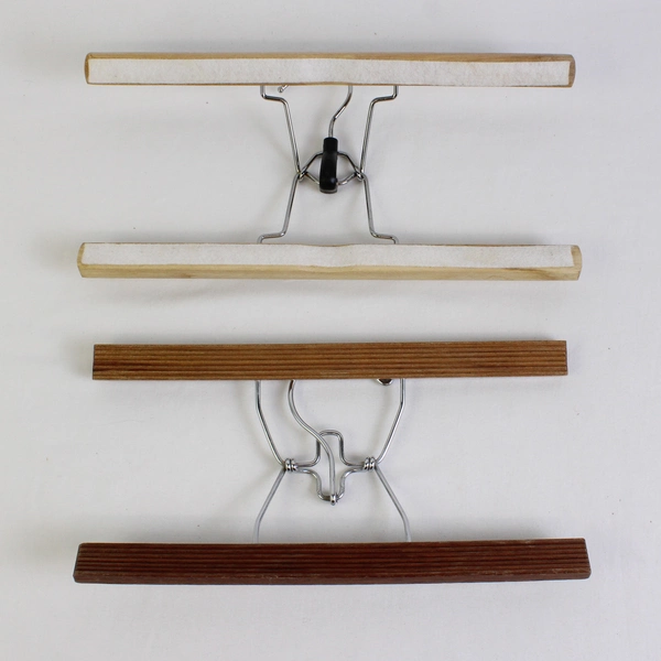Lot of 5 Vintage Spring Clamp Wooden Pants Hangers With Metal Hooks