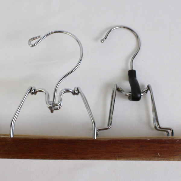 Lot of 5 Vintage Spring Clamp Wooden Pants Hangers With Metal Hooks