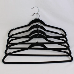 Lot of 5 Black Velvet Non Slip Large Clothes Hangers With Metal Hooks 