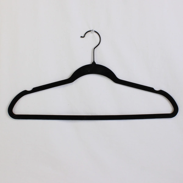 Lot of 5 Black Velvet Non Slip Large Clothes Hangers With Metal Hooks 