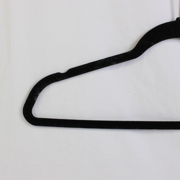 Lot of 5 Black Velvet Non Slip Large Clothes Hangers With Metal Hooks 