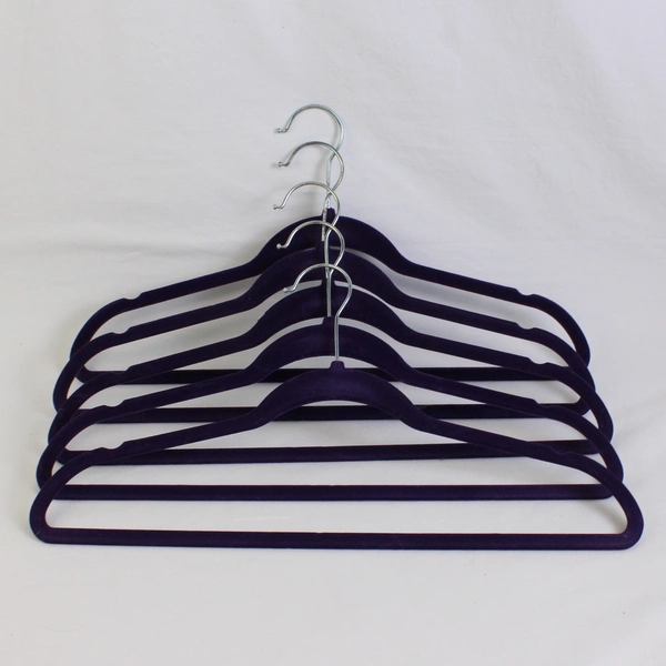 Lot of 5 Unbranded Purple Velvet No Slip Clothes Hangers With Metal Hooks
