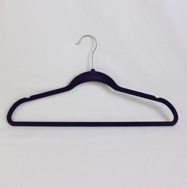 Lot of 5 Unbranded Purple Velvet No Slip Clothes Hangers With Metal Hooks