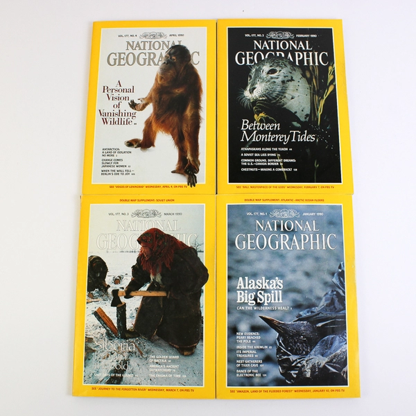 1990 National Geographic Magazine Complete Collection Set of 12