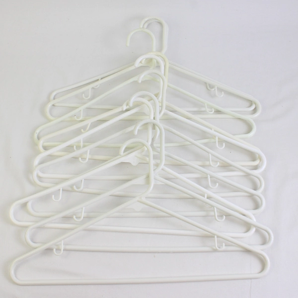Lot of 10 White Tubular Standard Size Plastic Hangers w/ Hooks