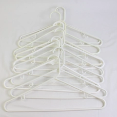 Lot of 10 White Tubular Standard Size Plastic Hangers w/ Hooks