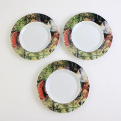 Lot Of 3 Sakura Genuine Porcelain Renoir Pattern Flat Cup Saucers 6.25" Diameter