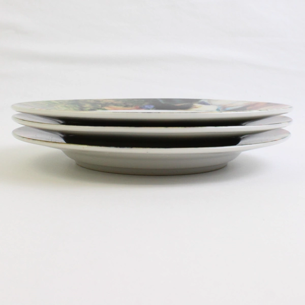 Lot Of 3 Sakura Genuine Porcelain Renoir Pattern Flat Cup Saucers 6.25" Diameter