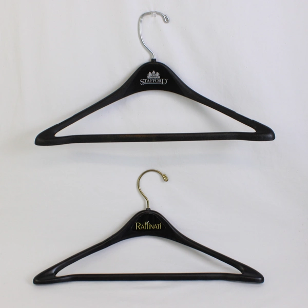 Lot of 5 Raffinati Black Curved Plastic Clothes Hanger with Pants Bar