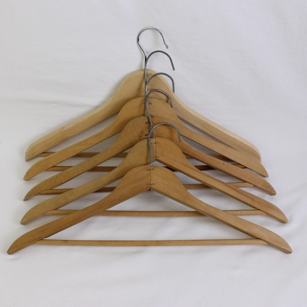 Lot of 5 Wooden Clothes Hangers Coat Hangers With Pants Bar and Metal Hook