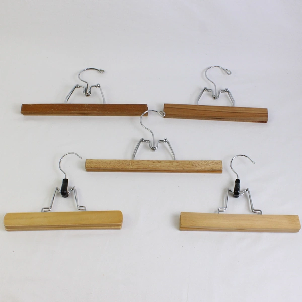 Lot of 5 Various Vintage Wooden Spring Clamp Pants Hangers with Metal Hooks