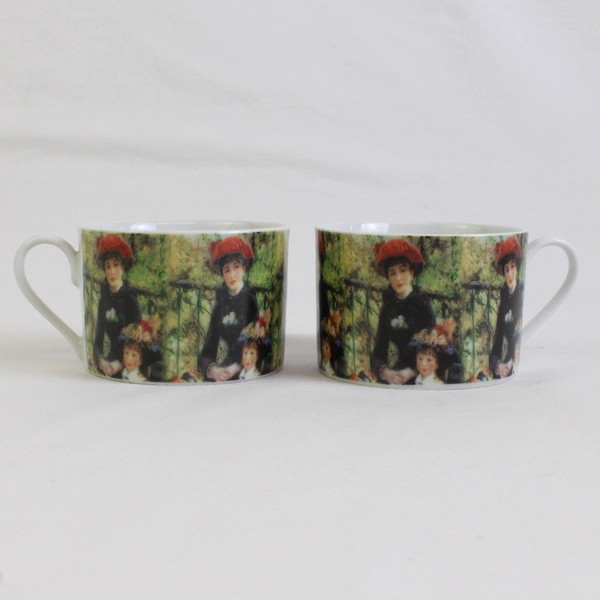 Lot Of 2 Sakura Genuine Porcelain Renoir Pattern Flat Cups 2.5" Tall