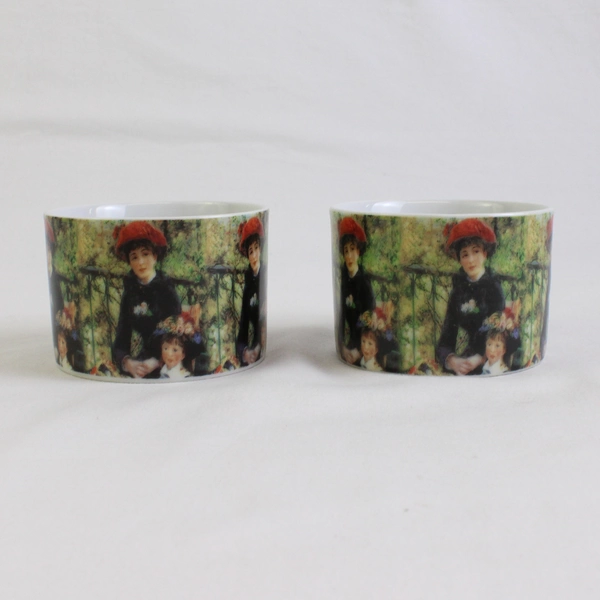 Lot Of 2 Sakura Genuine Porcelain Renoir Pattern Flat Cups 2.5" Tall