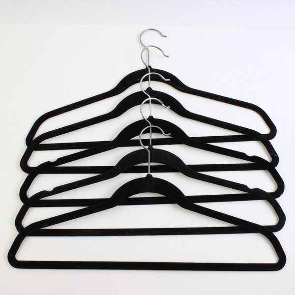 Lot of 5 Unbranded Velvet Black Clothes Hanger With Metal Hook