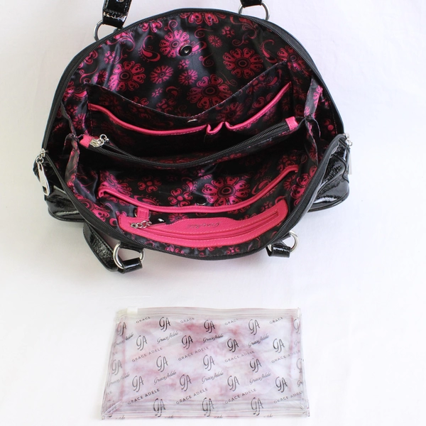 Grace Adele Pink and Black Faux Leather Shoulder Bag Purse