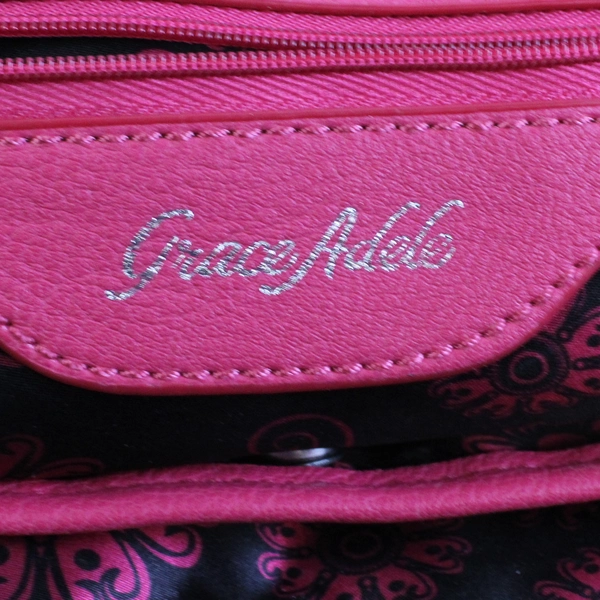Grace Adele Pink and Black Faux Leather Shoulder Bag Purse