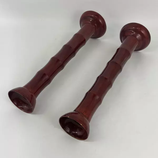 Set of 2 Red Bamboo Stalk Pattern Pillar Candle Holders 19.5 Inch