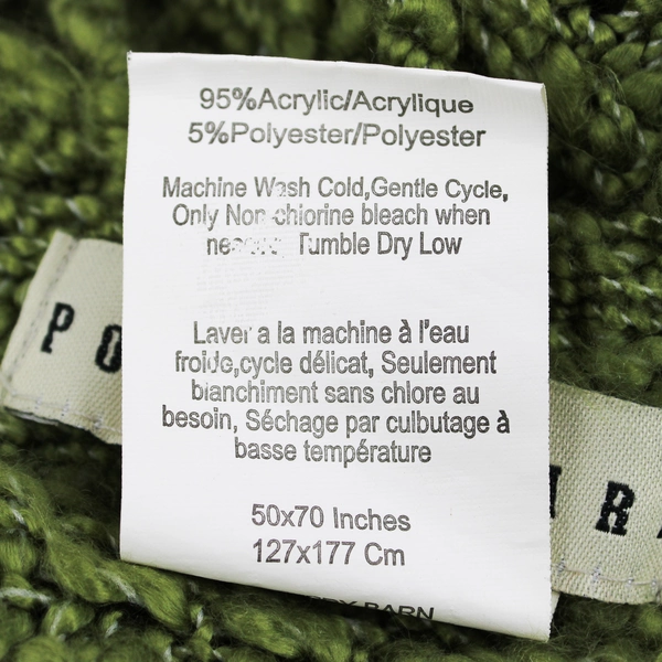 Pottery Barn Green Acrylic Knit Throw Blanket 50"x70"