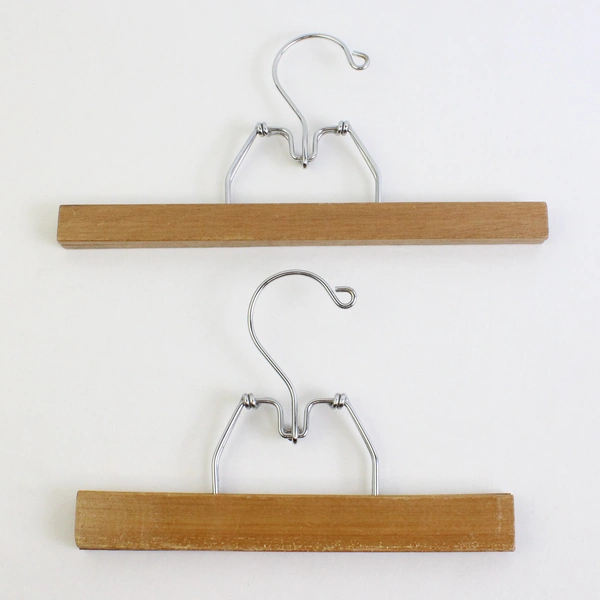 Lot of 5 Various Vintage Spring Clamp Wooden Pants Hangers With Metal Hooks 