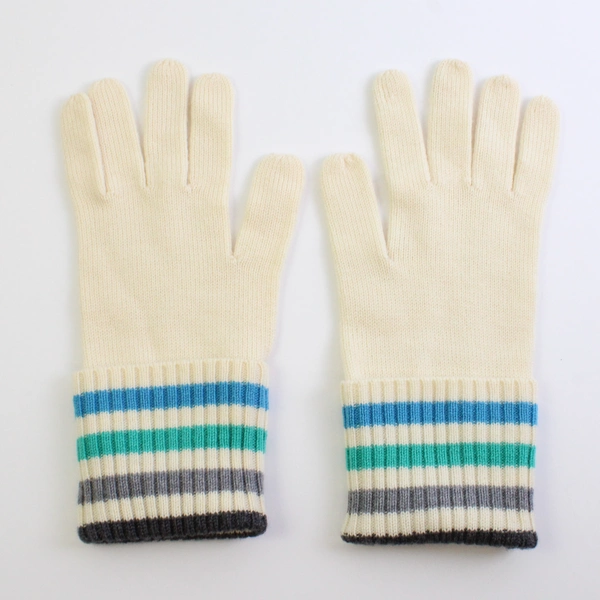 Women's Off-White Knit Gloves with Multicolor Stripes Size Medium