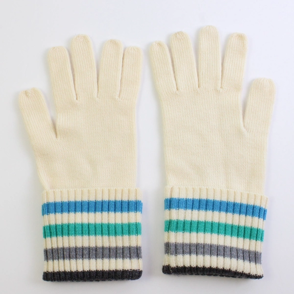 Women's Off-White Knit Gloves with Multicolor Stripes Size Medium