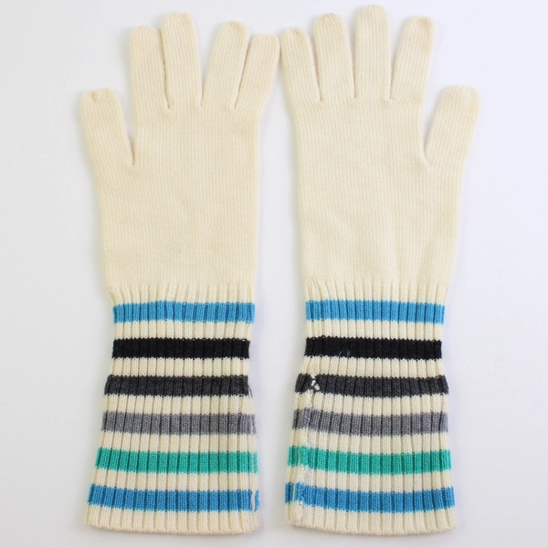 Women's Off-White Knit Gloves with Multicolor Stripes Size Medium