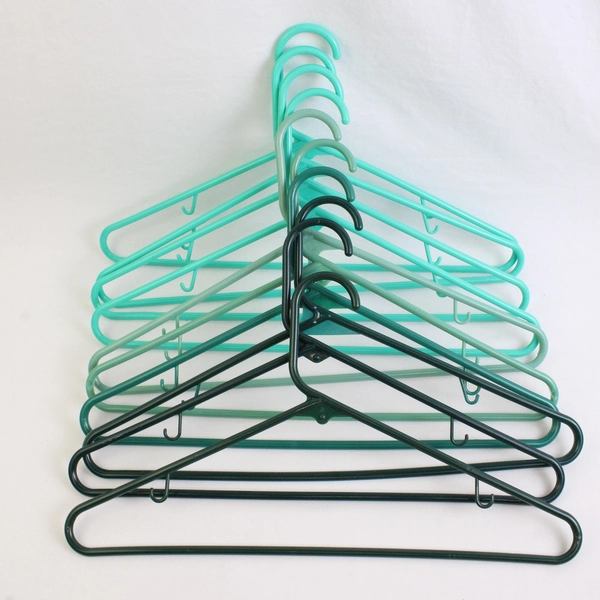 Lot of 10 Tubular Dark Green/Light Green/Teal Clothes Hangers With Hooks