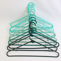 Lot of 10 Tubular Dark Green/Light Green/Teal Clothes Hangers With Hooks