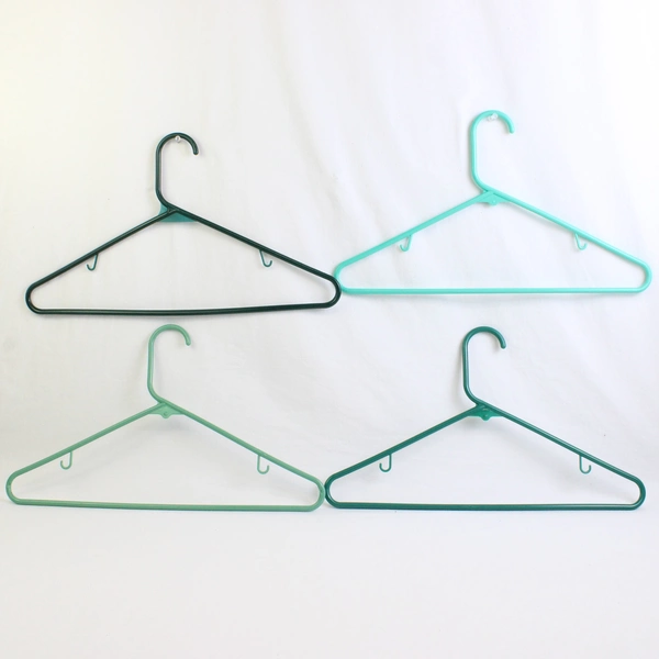 Lot of 10 Tubular Dark Green/Light Green/Teal Clothes Hangers With Hooks