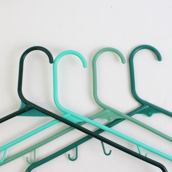 Lot of 10 Tubular Dark Green/Light Green/Teal Clothes Hangers With Hooks