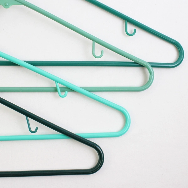 Lot of 10 Tubular Dark Green/Light Green/Teal Clothes Hangers With Hooks