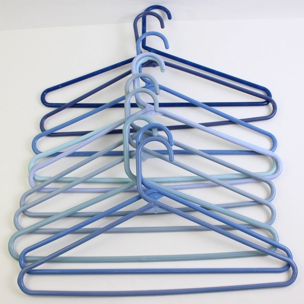 Lot of 10 Dark to Light Blue Various Tubular Plastic Clothes Hangers 