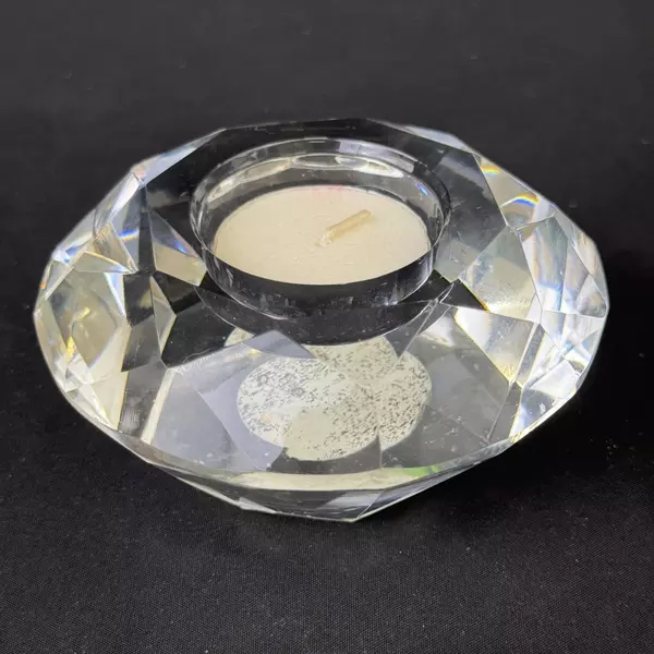2007 HITC Diamond Cut Clear Glass Tealight Candle Holder with Candle