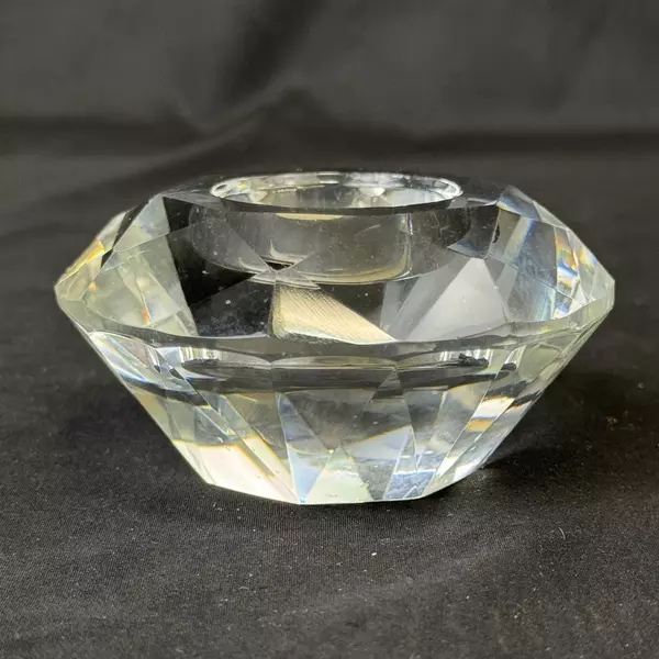 2007 HITC Diamond Cut Clear Glass Tealight Candle Holder with Candle