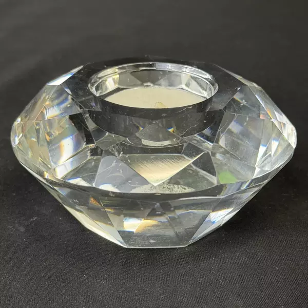 2007 HITC Diamond Cut Clear Glass Tealight Candle Holder with Candle