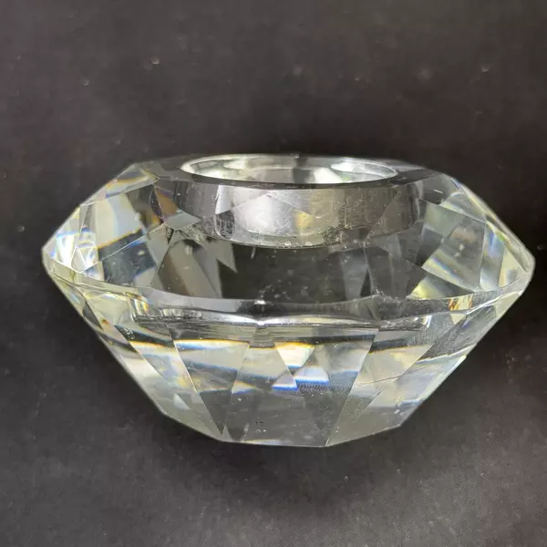 2007 HITC Diamond Cut Clear Glass Tealight Candle Holder with Candle