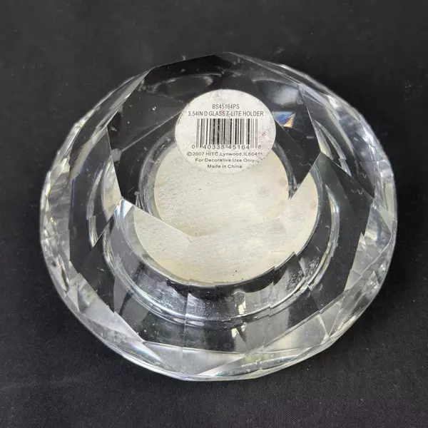 2007 HITC Diamond Cut Clear Glass Tealight Candle Holder with Candle