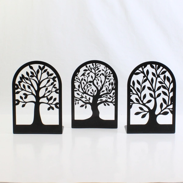 Lot Of 3 Unbranded Matching Tree Shaped Solid Black Metal Book Ends