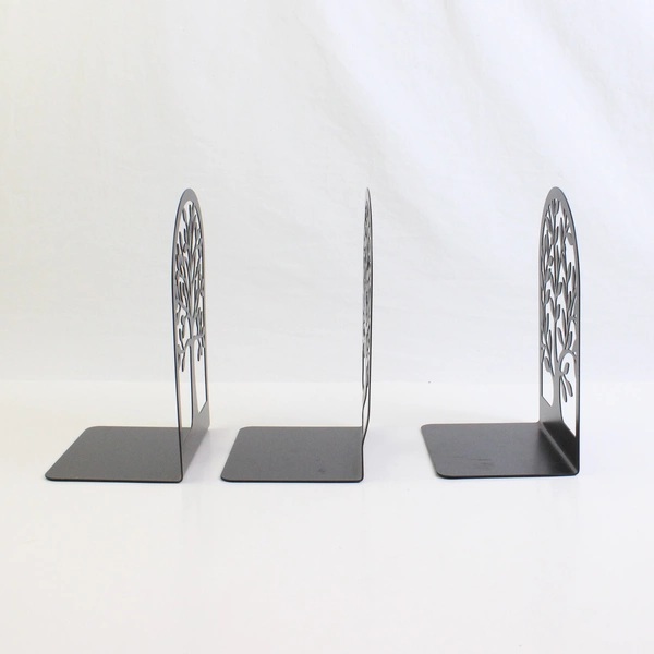 Lot Of 3 Unbranded Matching Tree Shaped Solid Black Metal Book Ends