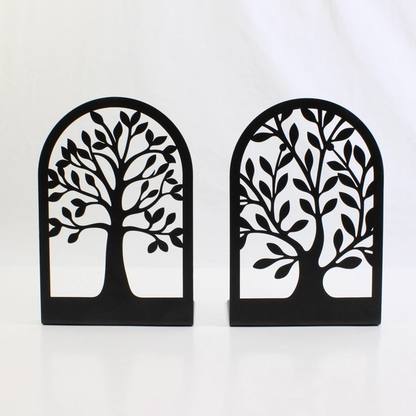 Lot Of 3 Unbranded Matching Tree Shaped Solid Black Metal Book Ends