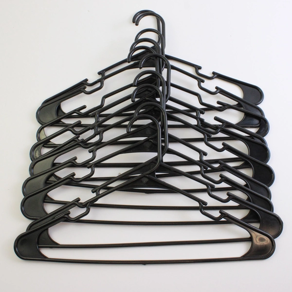 Lot of 10 Black Plastic Clothes Hanger Tubular with Notches