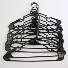Lot of 10 Black Plastic Clothes Hanger Tubular with Notches