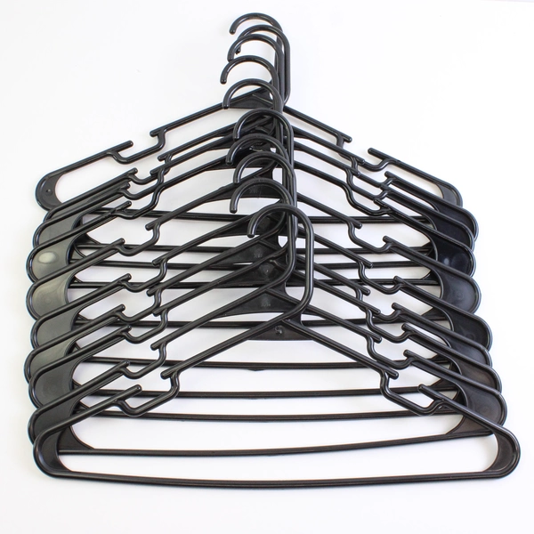 Lot of 10 Black Plastic Tubular Clothes Hangers with Notches Closet Organization