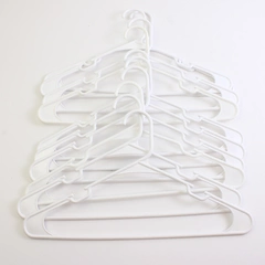 Lot of 10 White Notched Tubular Plastic Clothes Hangers