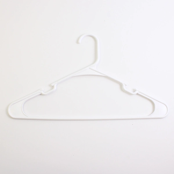 Lot of 10 White Notched Tubular Plastic Clothes Hangers