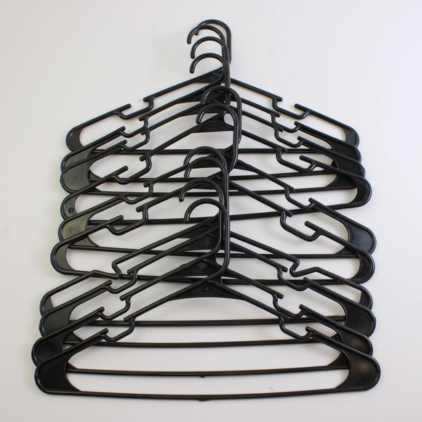 Lot of 10 Black Plastic Tubular Clothes Hangers w/ Notches 